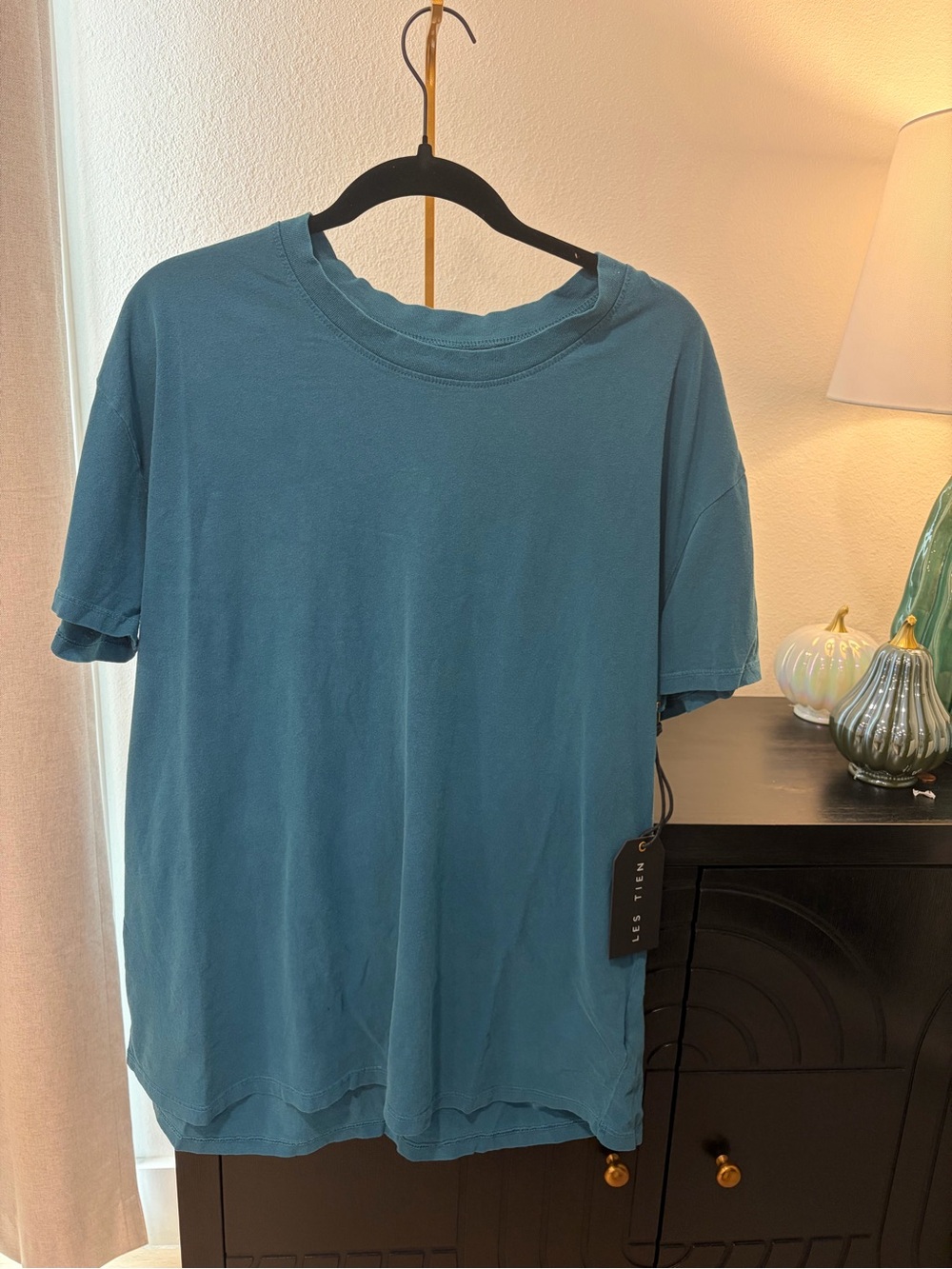 Les Tien Organic Teal Crewneck Men's T-Shirt in Large